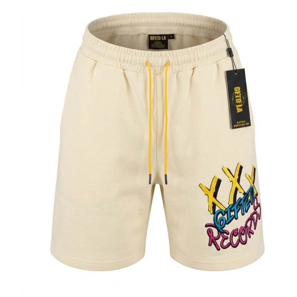 GFTD LA XXX Records Shorts Mens Medium Bone Cream Graphic Fleece Sweat Shorts